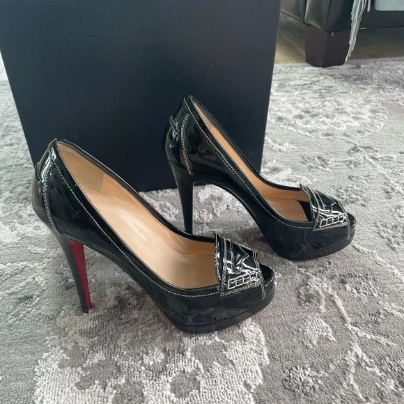 Christian Louboutin black peep toe platform stiletto size 37.5 - Picture 4 of 7